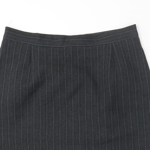 St Michael Womens Grey Striped Polyester Straight & Pencil Skirt Size 12 Zip