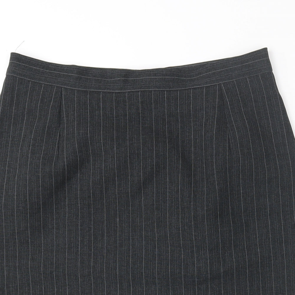 St Michael Womens Grey Striped Polyester Straight & Pencil Skirt Size 12 Zip