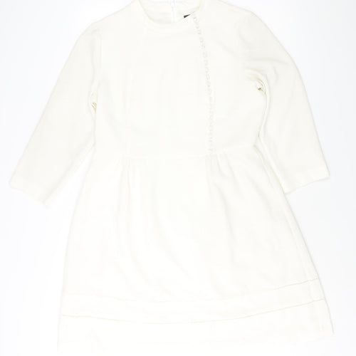Oasis Womens White Polyester A-Line Size 16 Round Neck Zip - Button Detail