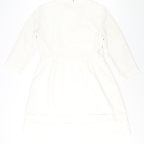 Oasis Womens White Polyester A-Line Size 16 Round Neck Zip - Button Detail
