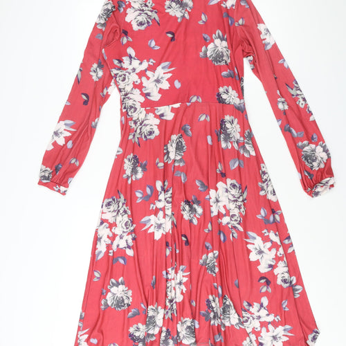 Boohoo Womens Pink Floral Polyester A-Line Size 14 Mock Neck Button