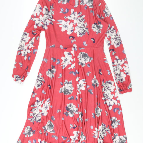 Boohoo Womens Pink Floral Polyester A-Line Size 14 Mock Neck Button