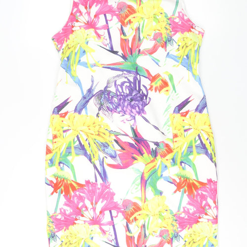 SaSa Womens White Polyester Shift Size M Round Neck Zip - Floral Print