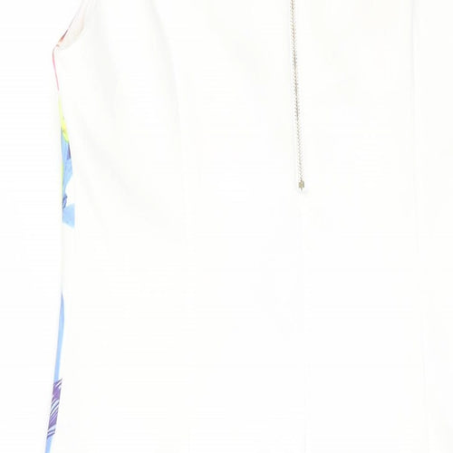 SaSa Womens White Polyester Shift Size M Round Neck Zip - Floral Print