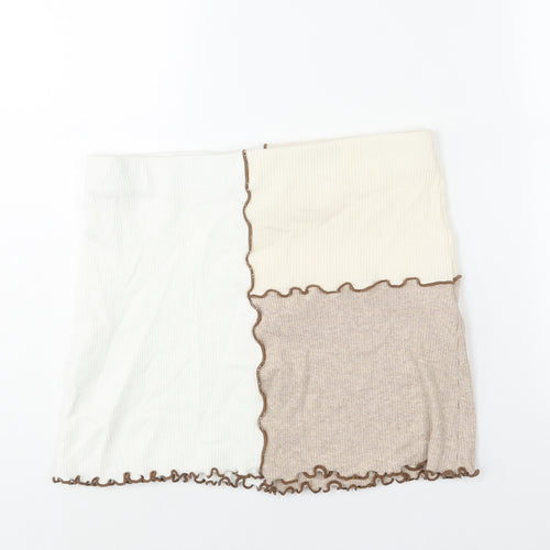 Bershka Womens Multicoloured Geometric Cotton Mini Skirt Size M - Exposed Seam Colourblock