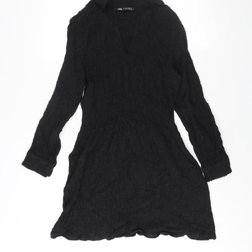 Zara Womens Black Acrylic A-Line Size S Collared Pullover