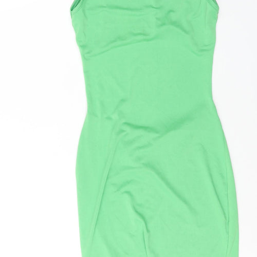 PRETTYLITTLETHING Womens Green Polyester Bodycon Size 6 Round Neck Pullover - Back Cut Out