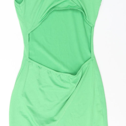 PRETTYLITTLETHING Womens Green Polyester Bodycon Size 6 Round Neck Pullover - Back Cut Out