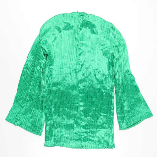 Boohoo Womens Green Polyester Shift Size 10 Mock Neck Zip - Pleated