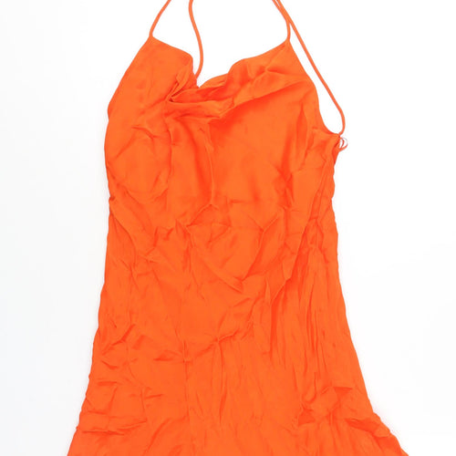 Zara Womens Orange Viscose Slip Dress Size M Cowl Neck Pullover