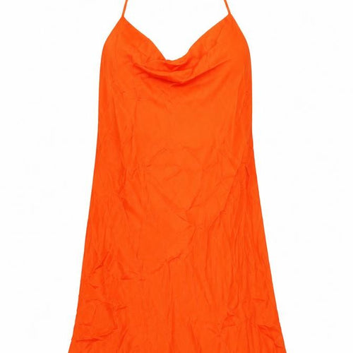 Zara Womens Orange Viscose Slip Dress Size M Cowl Neck Pullover