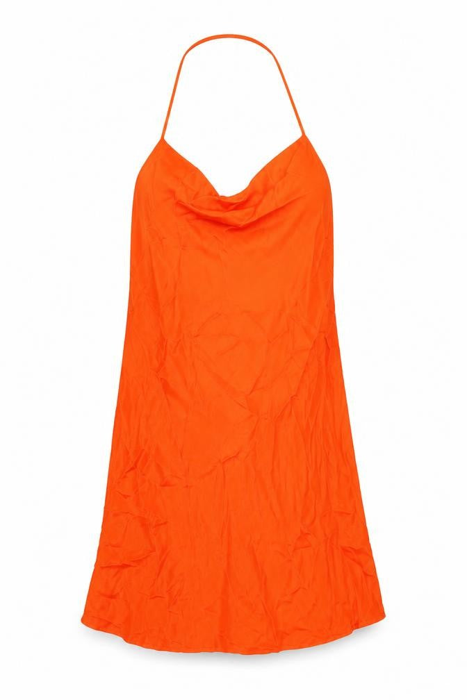Zara Womens Orange Viscose Slip Dress Size M Cowl Neck Pullover