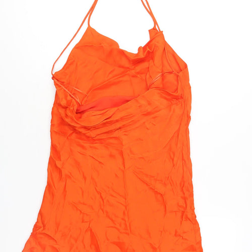 Zara Womens Orange Viscose Slip Dress Size M Cowl Neck Pullover