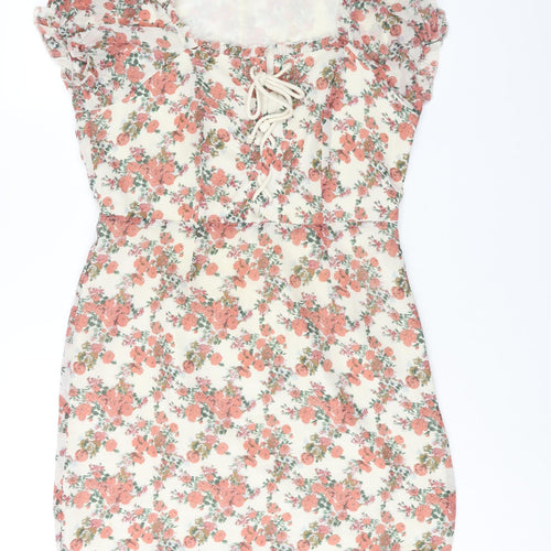 Nasty Gal Womens Multicoloured Floral Polyester Shift Size 14 Sweetheart Zip - Lace Up Detail