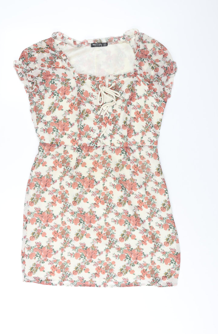 Nasty Gal Womens Multicoloured Floral Polyester Shift Size 14 Sweetheart Zip - Lace Up Detail