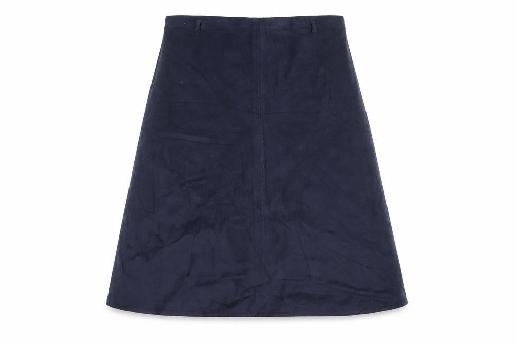 Front view of Marks & Spencer women’s blue polyester a-line skirt, size UK 12, zip