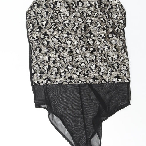 Topshop Womens Gold Nylon Bodysuit One-Piece Size 8 Snap - Sequin Open Back