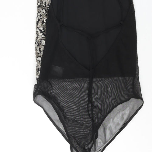 Topshop Womens Gold Nylon Bodysuit One-Piece Size 8 Snap - Sequin Open Back