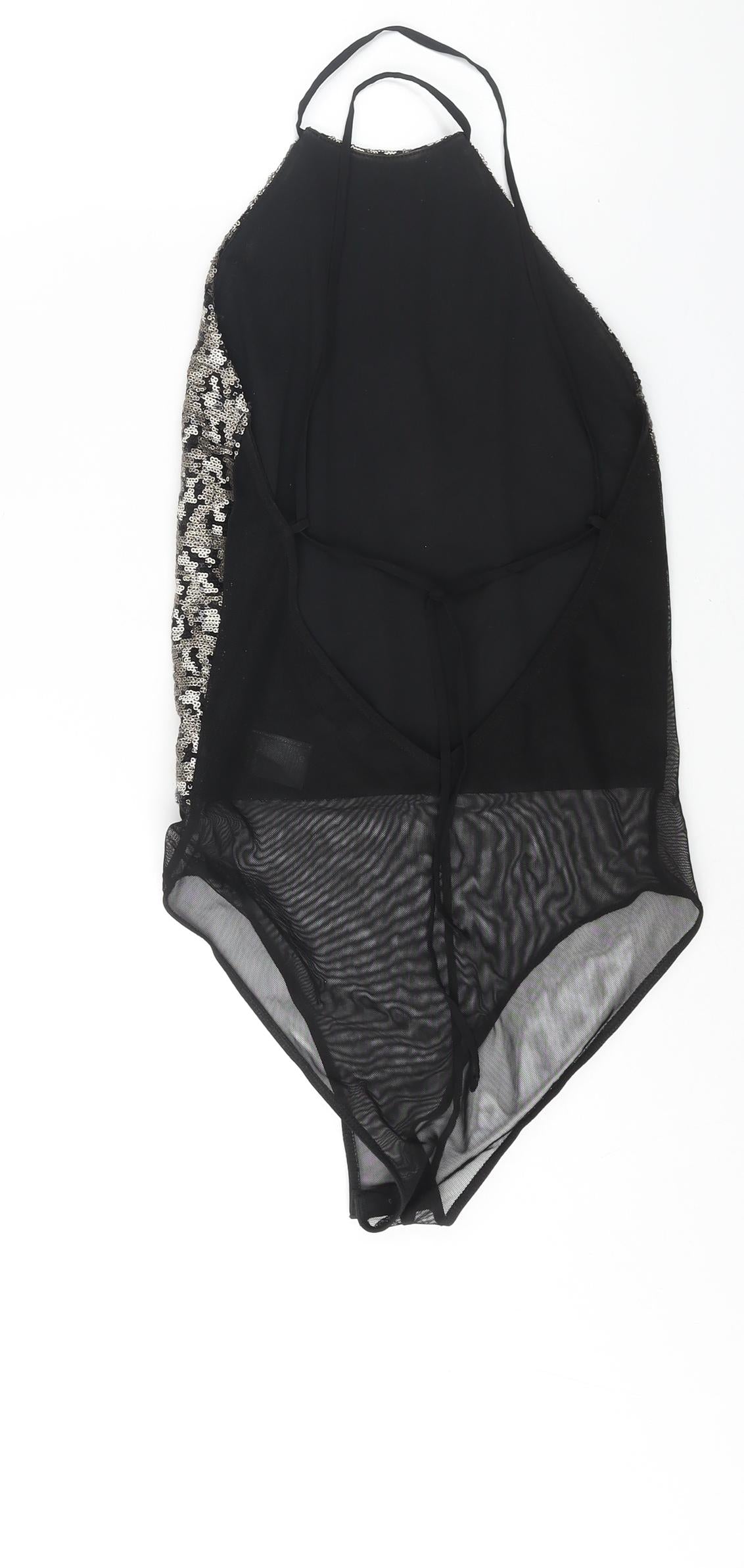 Topshop Womens Gold Nylon Bodysuit One-Piece Size 8 Snap - Sequin Open Back