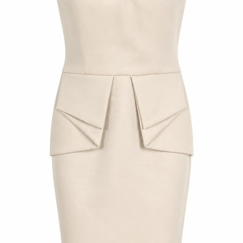 AX Paris Womens Beige Polyester Bodycon Size 10 Square Neck Zip - Peplum Detail