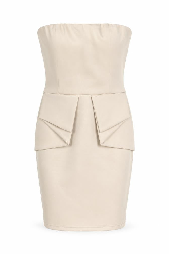 AX Paris Womens Beige Polyester Bodycon Size 10 Square Neck Zip - Peplum Detail