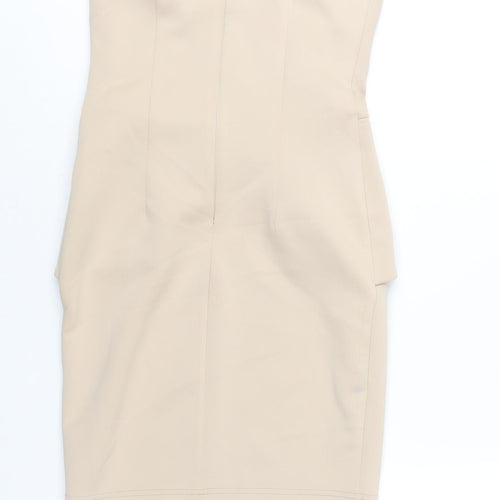 AX Paris Womens Beige Polyester Bodycon Size 10 Square Neck Zip - Peplum Detail