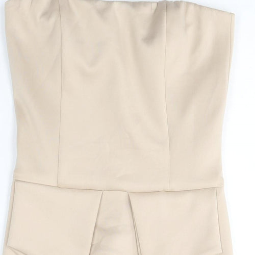 AX Paris Womens Beige Polyester Bodycon Size 10 Square Neck Zip - Peplum Detail