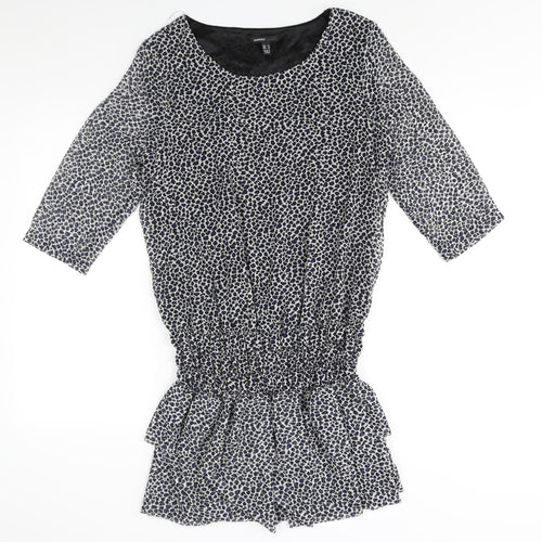 Mango Womens Multicoloured Animal Print Polyester Shift Size XL Round Neck Pullover - Frill Hem Leopard Print