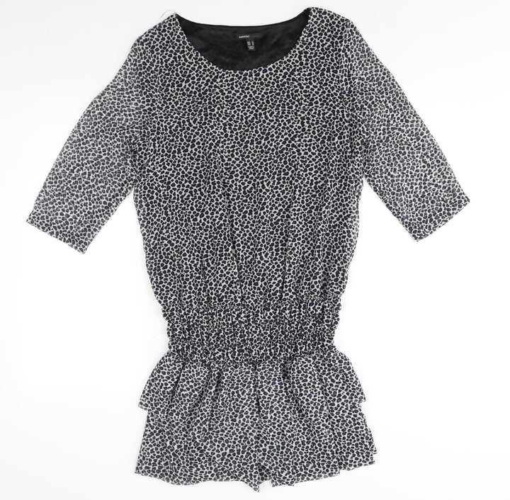 Mango Womens Multicoloured Animal Print Polyester Shift Size XL Round Neck Pullover - Frill Hem Leopard Print