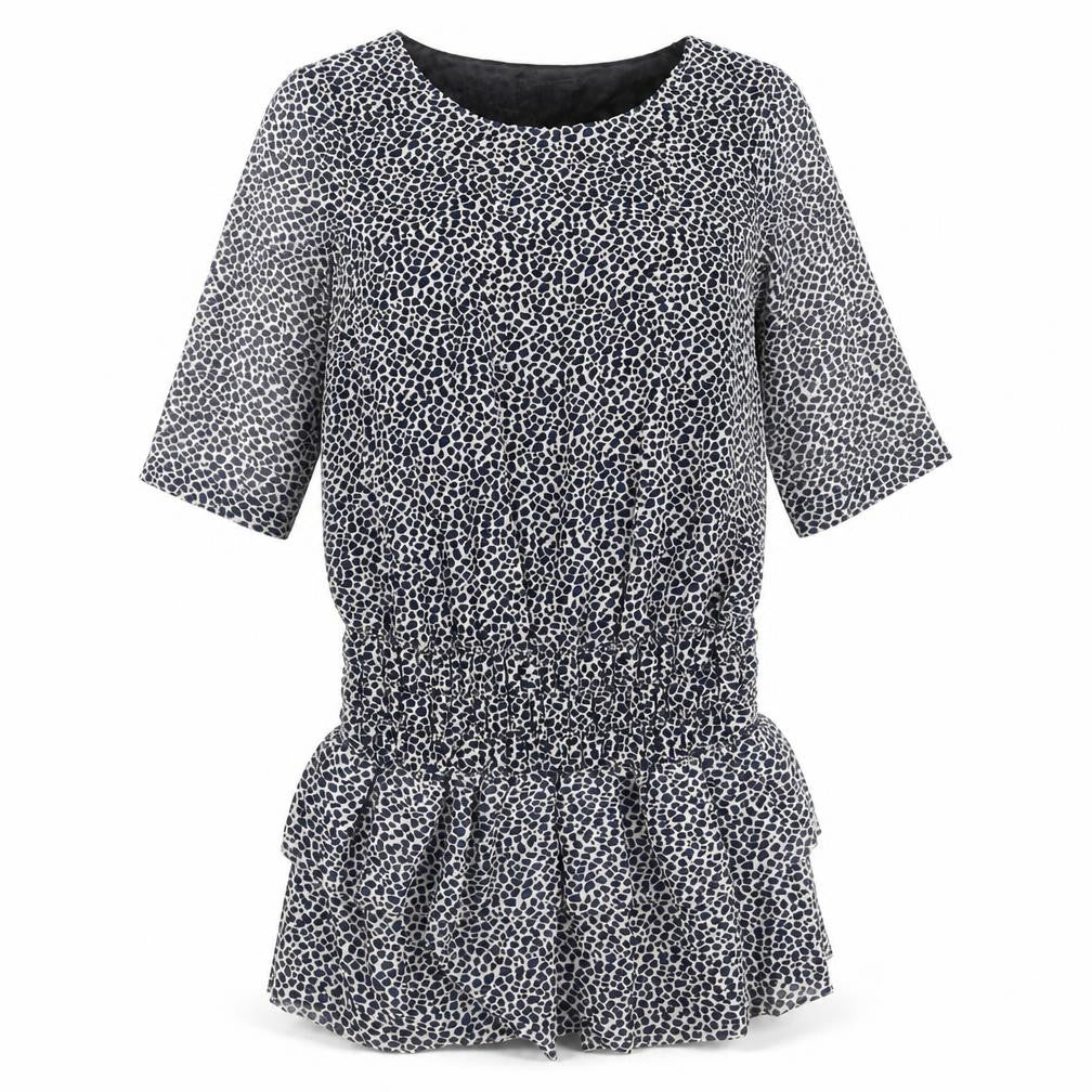 Mango Womens Multicoloured Animal Print Polyester Shift Size XL Round Neck Pullover - Frill Hem Leopard Print