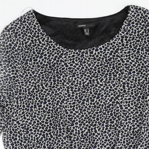 Mango Womens Multicoloured Animal Print Polyester Shift Size XL Round Neck Pullover - Frill Hem Leopard Print