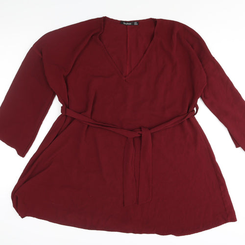Boohoo Womens Red Polyester A-Line Size 18 V-Neck Pullover - Belted