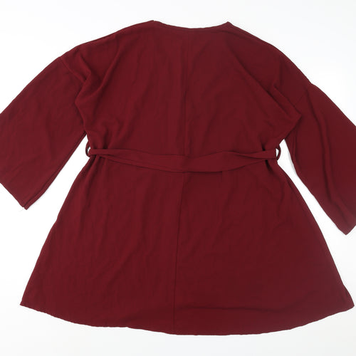 Boohoo Womens Red Polyester A-Line Size 18 V-Neck Pullover - Belted