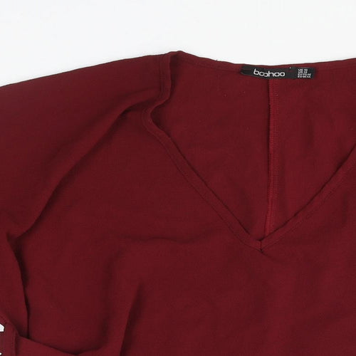 Boohoo Womens Red Polyester A-Line Size 18 V-Neck Pullover - Belted