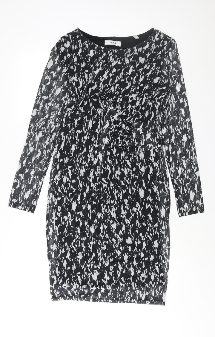 Tchibo Womens Gold Geometric Polyester Pencil Dress Size 12 Round Neck Pullover - Rouched
