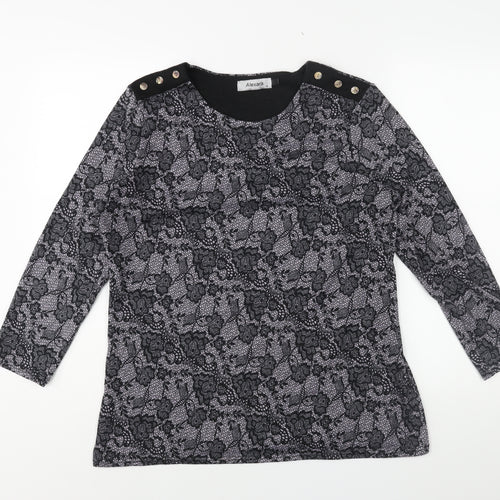 Alexara Womens Black Round Neck Geometric Polyester Pullover Jumper Size 16 - Button Detail Floral Lace Print