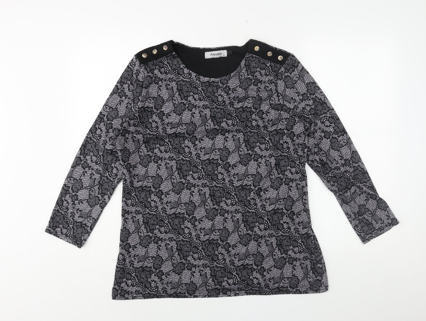 Alexara Womens Black Round Neck Geometric Polyester Pullover Jumper Size 16 - Button Detail Floral Lace Print