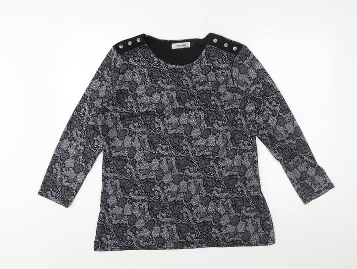 Alexara Womens Black Round Neck Geometric Polyester Pullover Jumper Size 16 - Button Detail Floral Lace Print