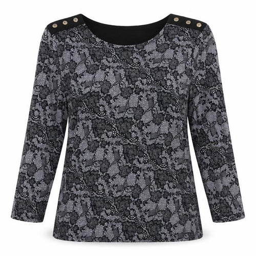 Alexara Womens Black Round Neck Geometric Polyester Pullover Jumper Size 16 - Button Detail Floral Lace Print