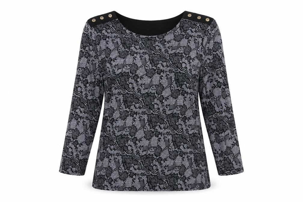 Alexara Womens Black Round Neck Geometric Polyester Pullover Jumper Size 16 - Button Detail Floral Lace Print