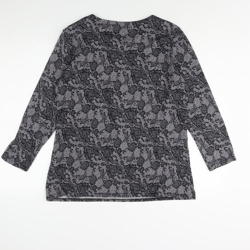 Alexara Womens Black Round Neck Geometric Polyester Pullover Jumper Size 16 - Button Detail Floral Lace Print