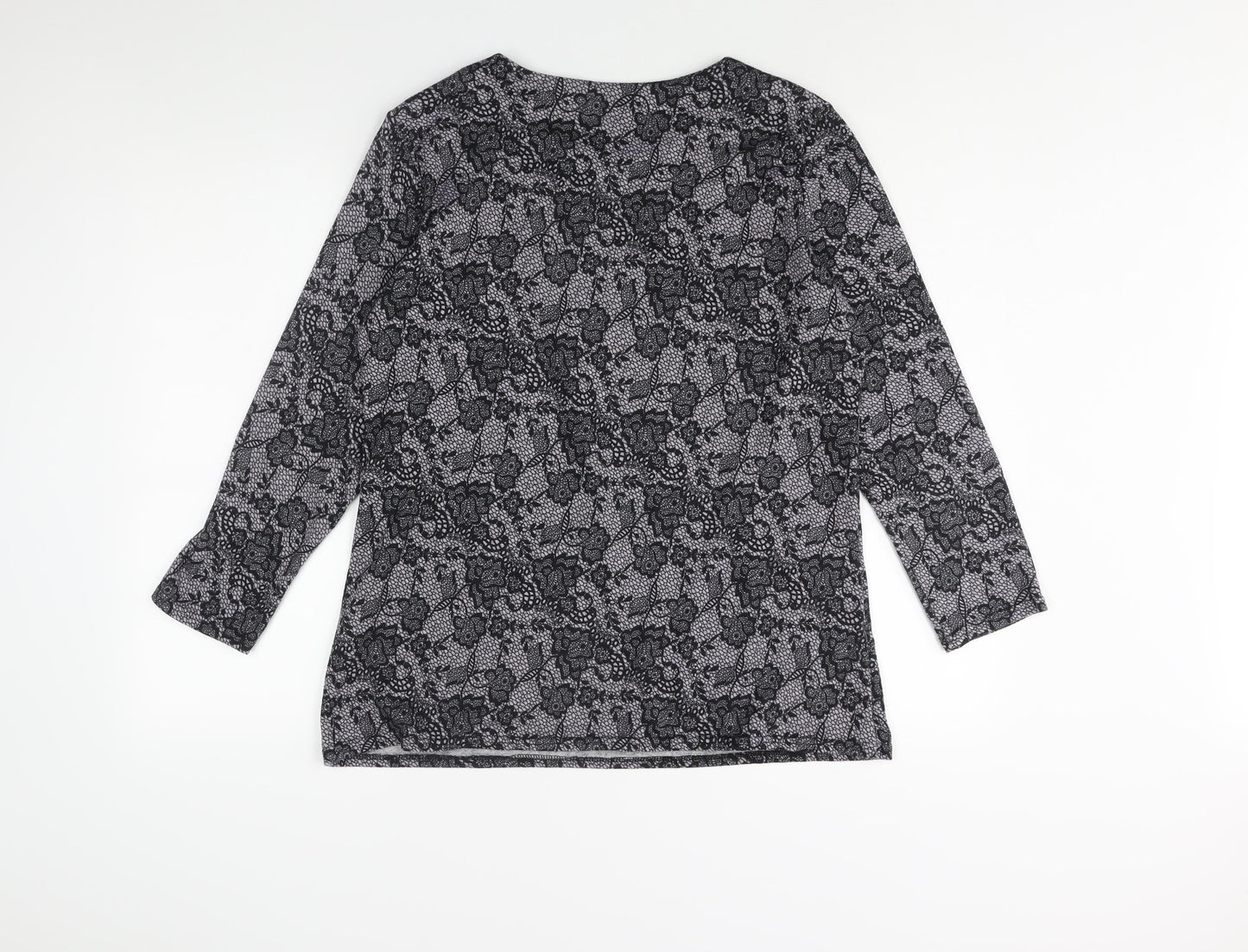 Alexara Womens Black Round Neck Geometric Polyester Pullover Jumper Size 16 - Button Detail Floral Lace Print