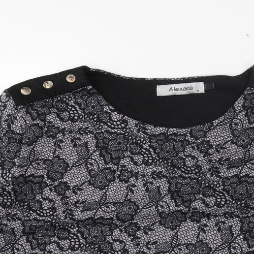 Alexara Womens Black Round Neck Geometric Polyester Pullover Jumper Size 16 - Button Detail Floral Lace Print