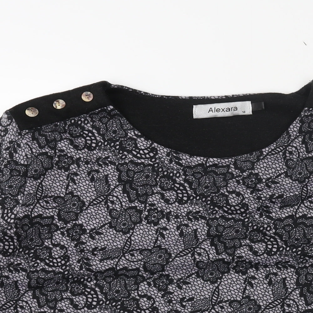 Alexara Womens Black Round Neck Geometric Polyester Pullover Jumper Size 16 - Button Detail Floral Lace Print
