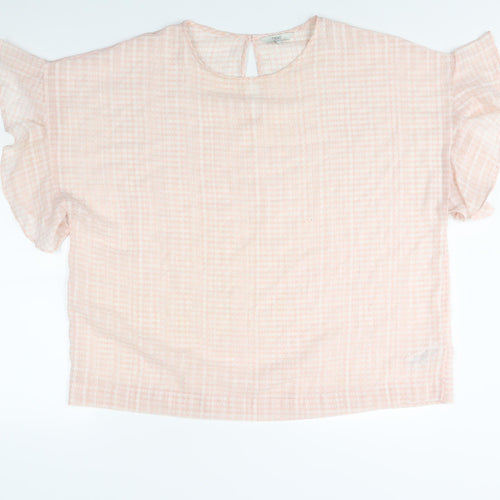 NEXT Womens Pink Check Polyester Basic Blouse Size 18 Round Neck