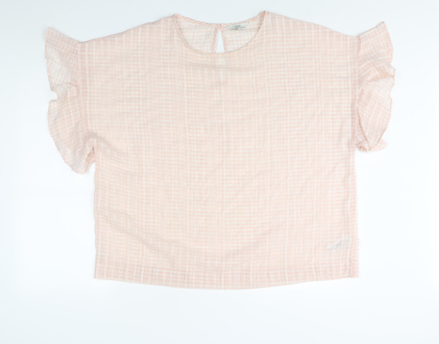 NEXT Womens Pink Check Polyester Basic Blouse Size 18 Round Neck