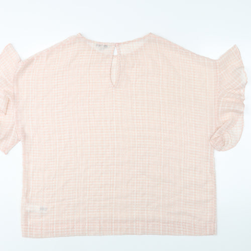 NEXT Womens Pink Check Polyester Basic Blouse Size 18 Round Neck