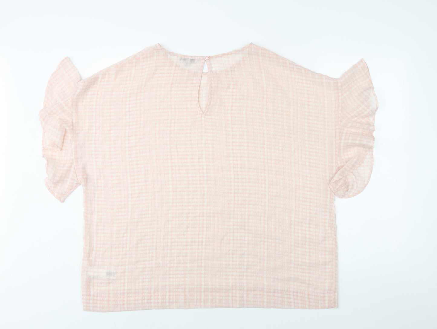 NEXT Womens Pink Check Polyester Basic Blouse Size 18 Round Neck