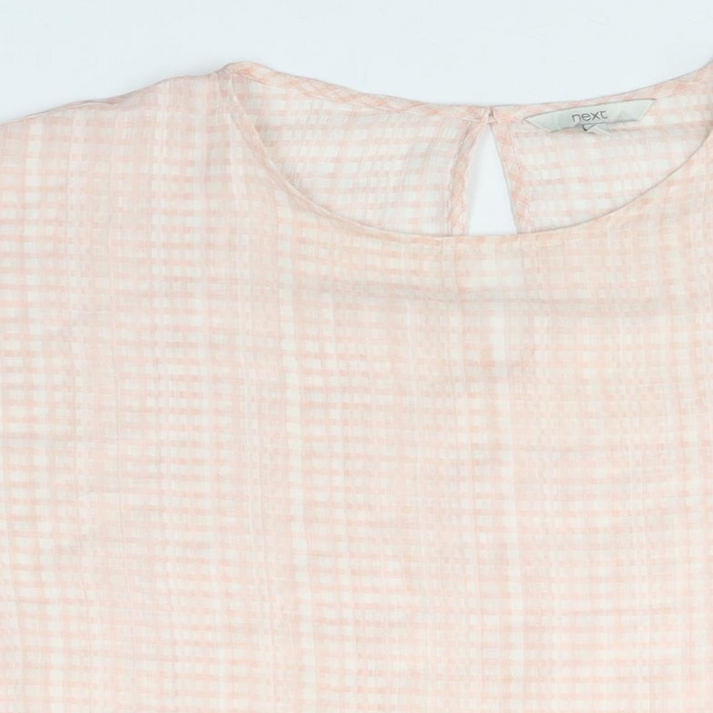 NEXT Womens Pink Check Polyester Basic Blouse Size 18 Round Neck