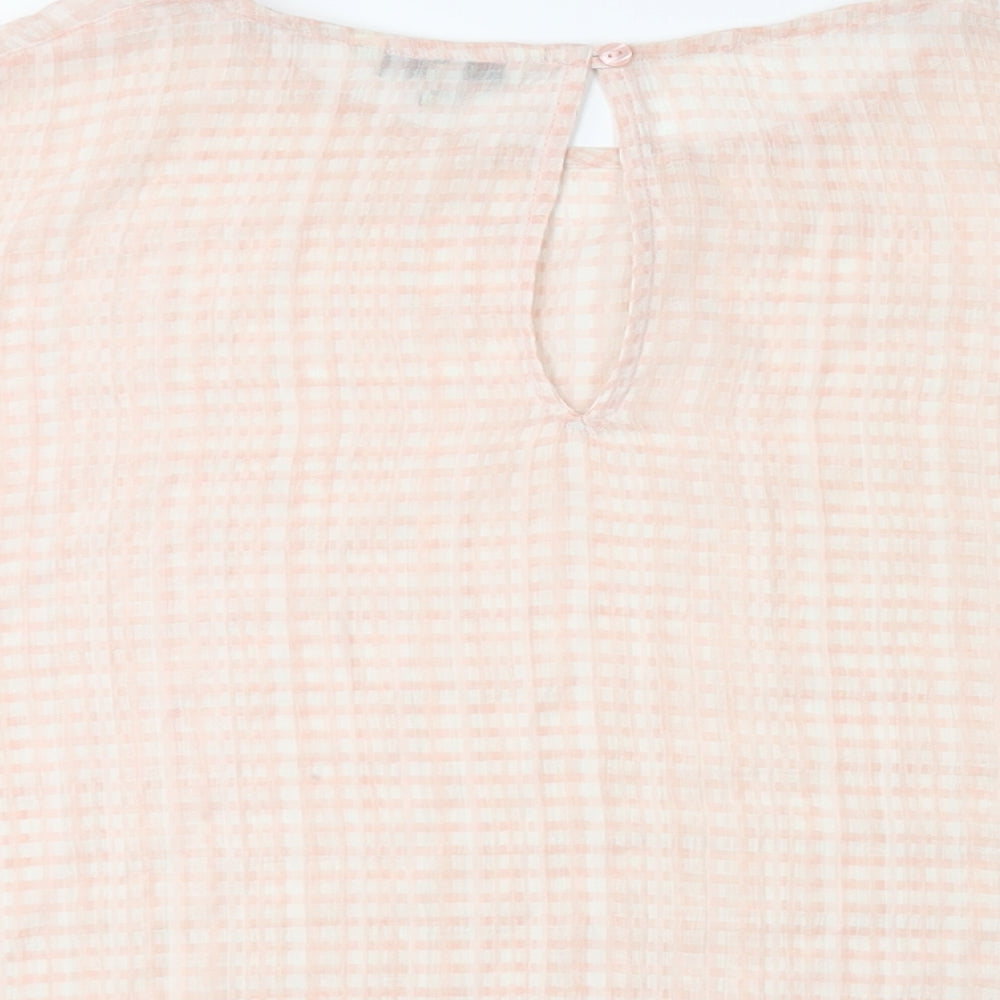 NEXT Womens Pink Check Polyester Basic Blouse Size 18 Round Neck